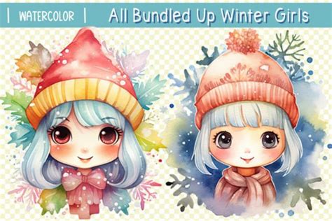 8 All Bundled Up Winter Girls Watercolor Graphic By Kb Cliparts