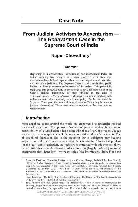 PDF From Judicial Activism To Adventurism The Godavarman Case In