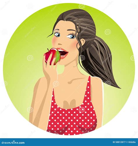 Woman Eating An Apple Stock Vector Image 58812877