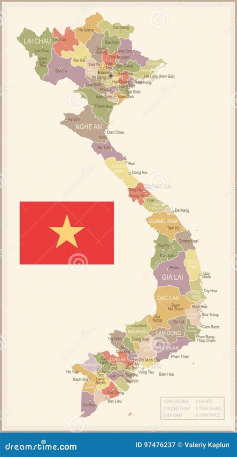 Vietnam Weinlesekarte Und Flagge Illustration Stock Abbildung