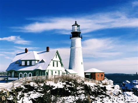 Portland Head Light Winter View After Snow Stock Photo Image Of