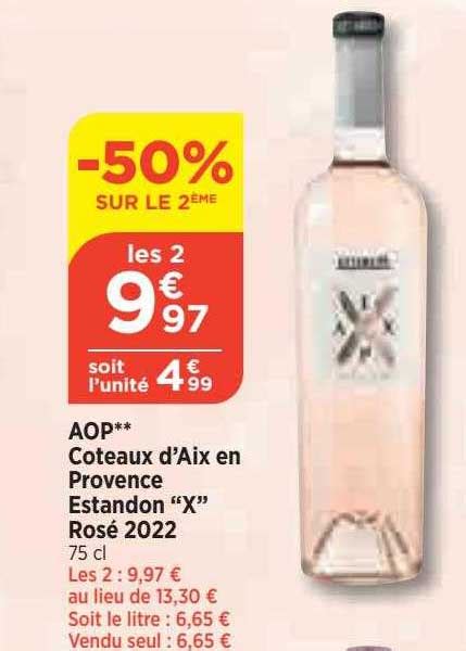 Promo Aop Côteaux D aix En Provence Estandon x Rosé 2022 chez Bi1