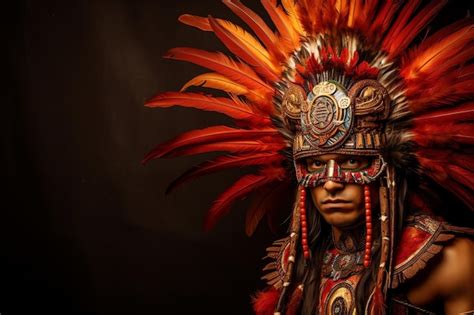Imperador Asteca - Imperador asteca ou tlatoani adornado com regalias de penas foto de ...