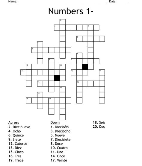 Numbers 1 Crossword WordMint