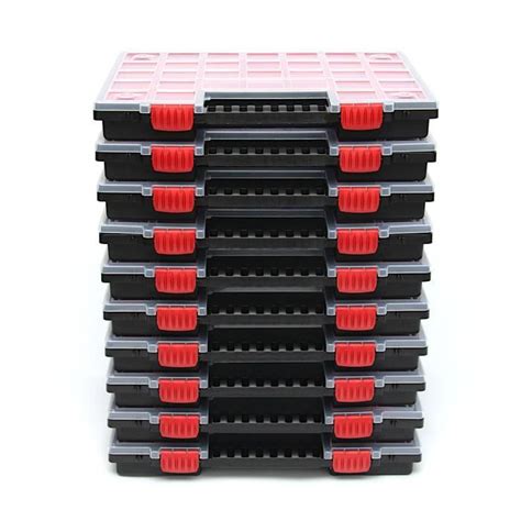 Lot de 10 boîtes de rangement avec couvercle et compartiments rouges