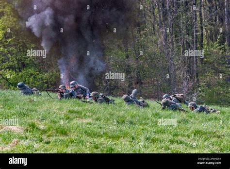 German Infantry Under Fire At Reenactment Of Ww2 Battle Jelenia Gora