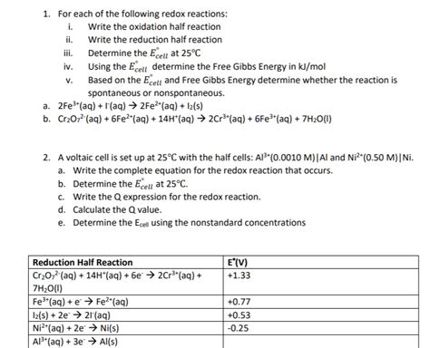 SOLVED For Each Of The Following Redox Reactions Write The Oxidation