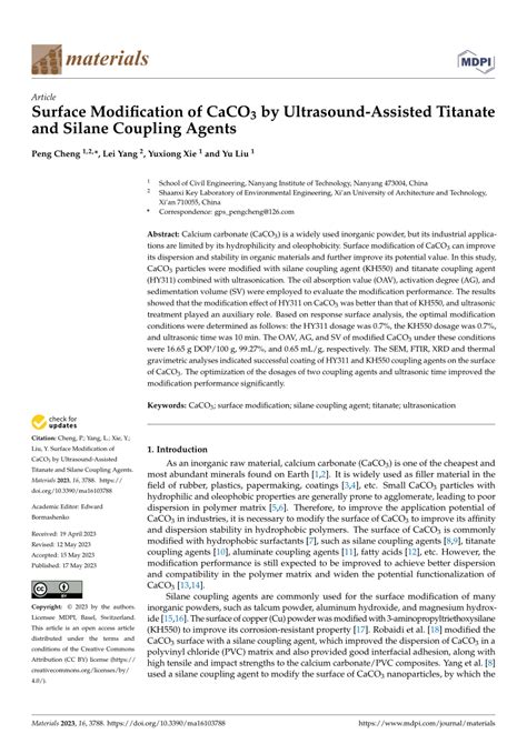 Pdf Surface Modification Of Caco3 By Ultrasound Assisted Titanate And