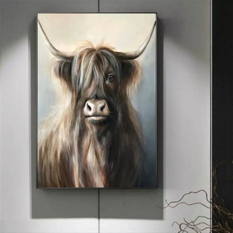 Black Highland Cow Wall Art Painting Print On Canvas For Etsy