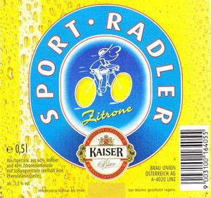 Drink Label Kaiser Sport Radler Brau Union Sterreich Ag Austriacol