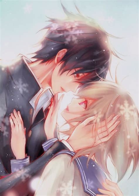 Anime Couple Kissing In The Snow