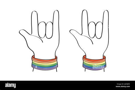 Pride Month Lgbtq Hands Are Wearing Wristbands Showing Love Symbols