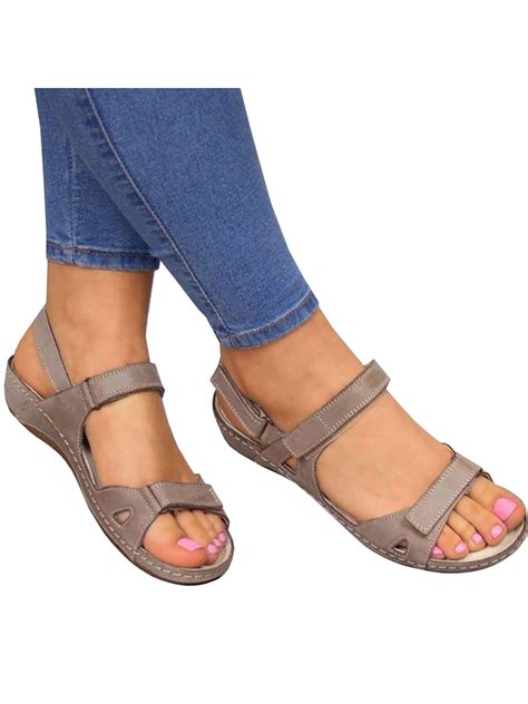 Lallc Womens Summer Ankle Strap Flat Casual Open Toe Shoes Hollow