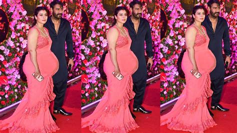 Pregnant Kajol Flaunting Her Baby Bump First Time With Ajay Devgan At