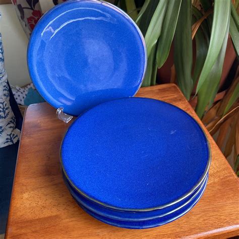 WILLIAMS SONOMA 8 5 8 COBALT BLUE SALAD PLATES COUPE FOOTED SET OF 4