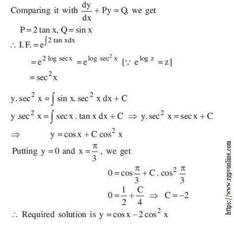 Solve The Differential Equation Dy Dx 2y Tan X Sinx Mathematics 2