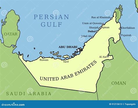 阿拉伯联合酋长国地图 向量例证 插画 包括有 图画 旅行 绿色 向量 状态 城市 目的地 资本 91213613
