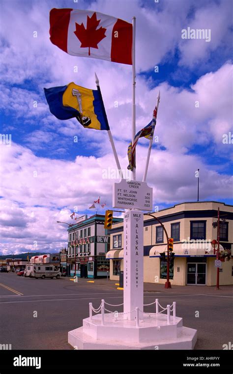 Mile Zero Post On Alaska Highway Dawson Creek Northeastern Bc
