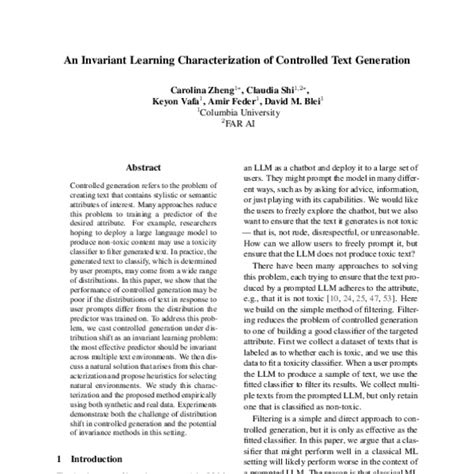 An Invariant Learning Characterization Of Controlled Text Generation