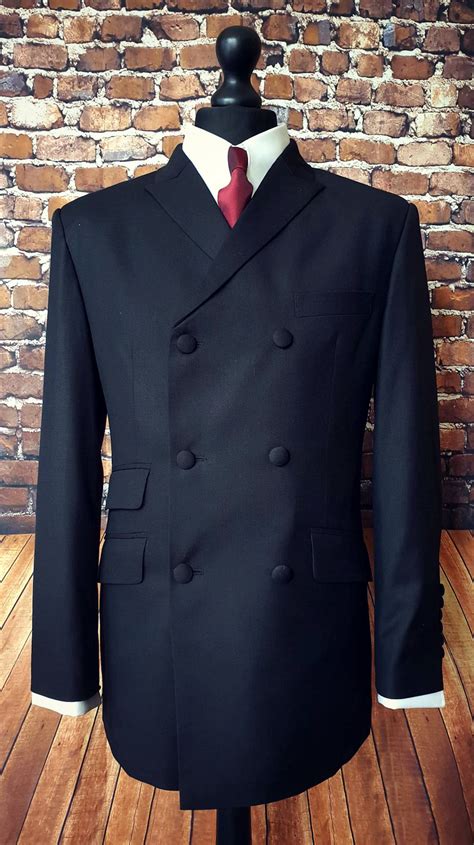 Mod Suit Double Breasted Suit Black 100 Wool Mix Plain Black Etsy