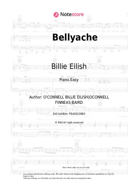 Bellyache Piano Sheet Music Easy Billie Eilish In Note Piano Easy Sku Pea0023983