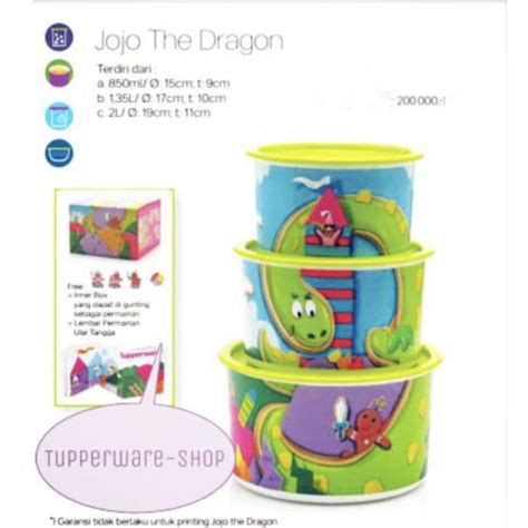 Jual TUPPERWARE Jojo The Dragon Set Toples Plastik 850ml 1 35L 2L