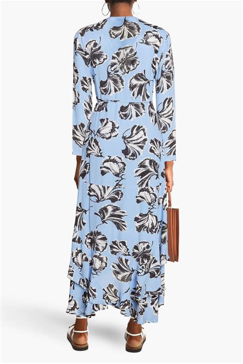 Ganni Floral Print Crepe Midi Wrap Dress The Outnet