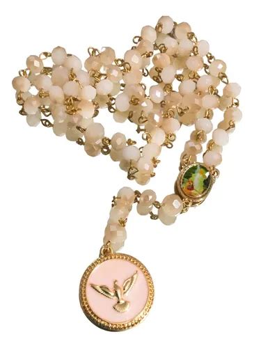 Terço Batizado São Miguel Arcanjo Cristal Nude cm Frete grátis