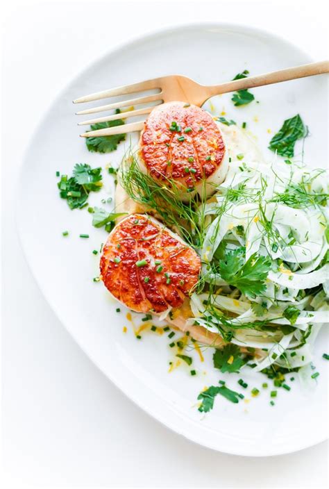 Seared Scallops With Hummus And Shaved Fennel Salad A Beautiful Plate