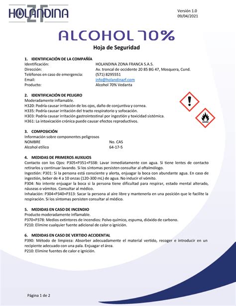 Fds Alcohol Versi N Pgina De Alcohol Hoja De