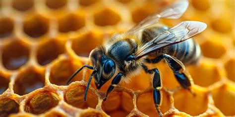 Premium Photo A Detailed Capture Of A Busy Bee Creating Delicious Honey On A Honeycomb Concept