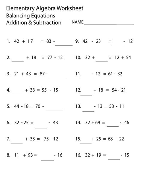 Algebra Math Equations Worksheets