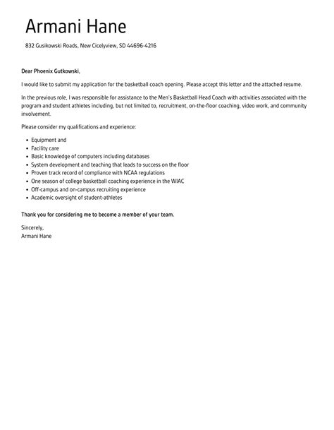 Basketball Coach Cover Letter Velvet Jobs