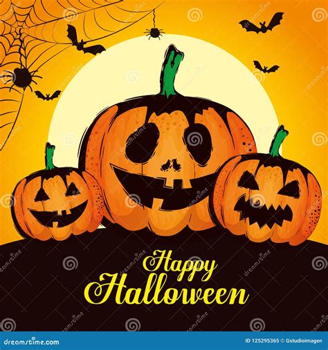 Happy Halloween Card With Pumpkins Stock Vector Illustration Of