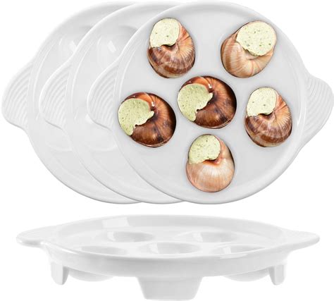 Frcctre 4 Pack Ceramic Escargot Plates With 6 Holes And