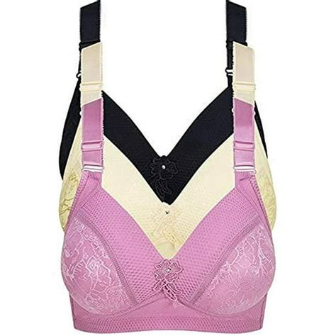 3 Pack Bras For Women All Day Comfort Bra No Wire Jacquard And Mesh