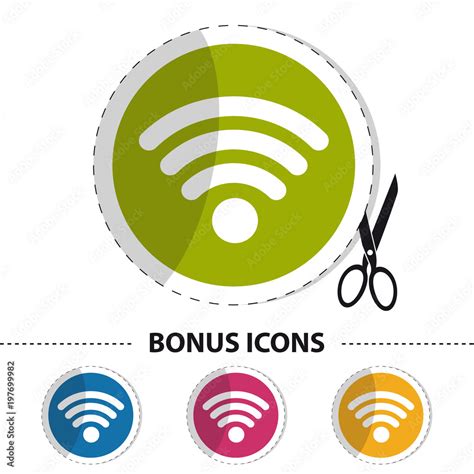 Wifi Wireless Wlan Internet Signal Flat Sticker Icon With Scissor And