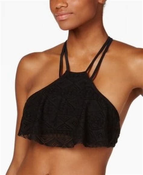 Hula Honey Black High Neck Crochet Flounce Bikini Swim Top Us Medium