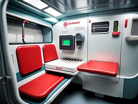 The Interior Of A Train With Red And White Seats Image Design Id