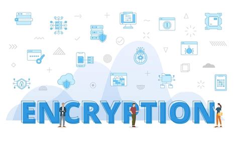 Premium Vector Encryption Concept With Big Words And People Surrounded By Related Icon With