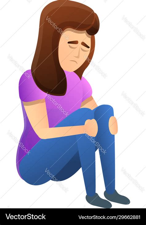 Cute Sad Woman Icon Cartoon Style Royalty Free Vector Image