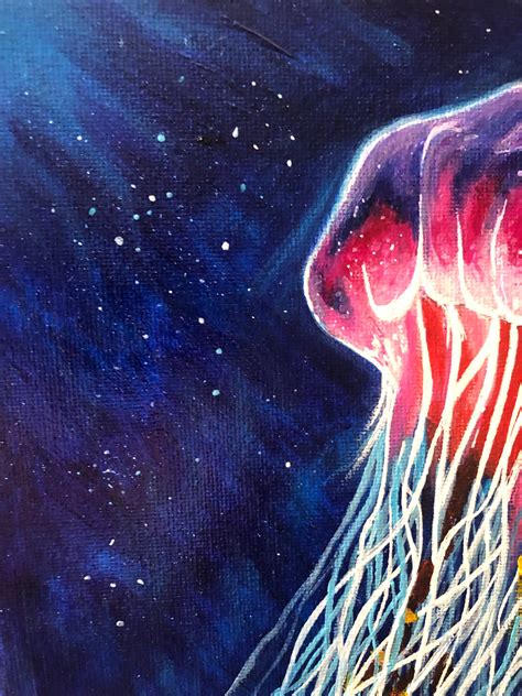 Realistic Vibrant Jellyfish Underwater Acrylic Painting Original