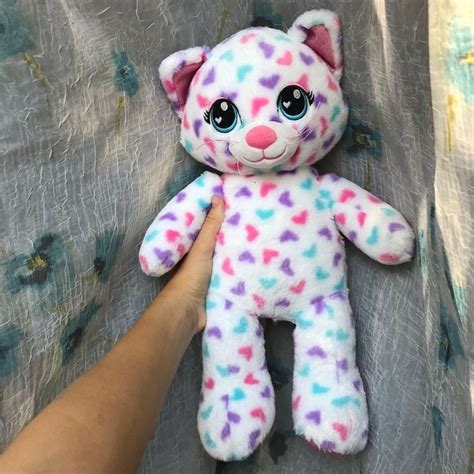 Build A Bear Bab White Cat Kitty With Multi Color Hearts Pink Blue