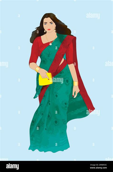 Indian Girl Wearing Saree Stock Vector Images Alamy