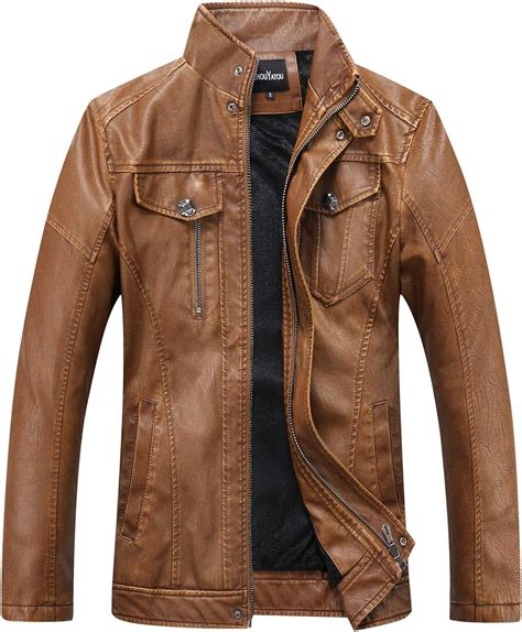 Chouyatou Men S Vintage Stand Collar Pu Leather Jacket At Amazon Mens