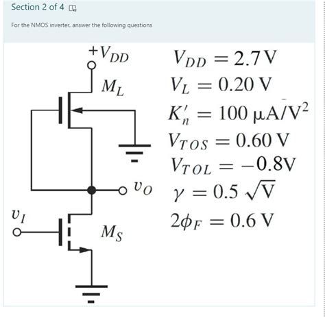 Solved Section 2 Of 4 M 1 For The NMOS Inverter Answer The Chegg