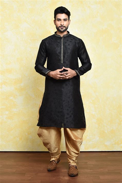 Buy Black Art Silk Embroidered Thread Work Kurta And Patiala Pant Set