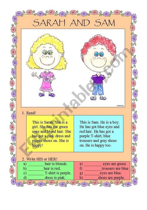 Sam And Sarah His Or Her Esl Worksheet By Makigi