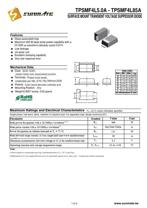 Tpsmf L A Sunmate Diode Hoja De Datos Ficha T Cnica Distribuidor