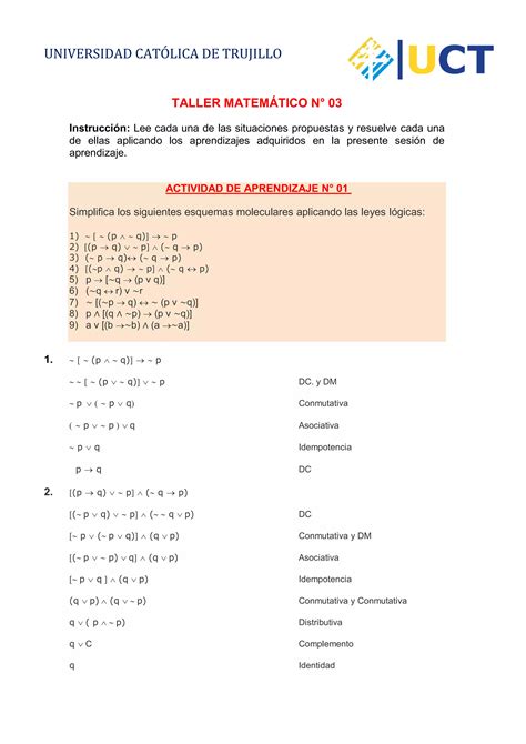 Taller matematico 3 Lógica Avanzada PDF